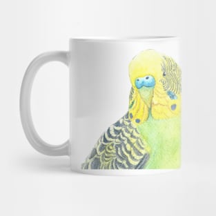 Watercolor green and yellow budgies - parakeet painting portrait Mug